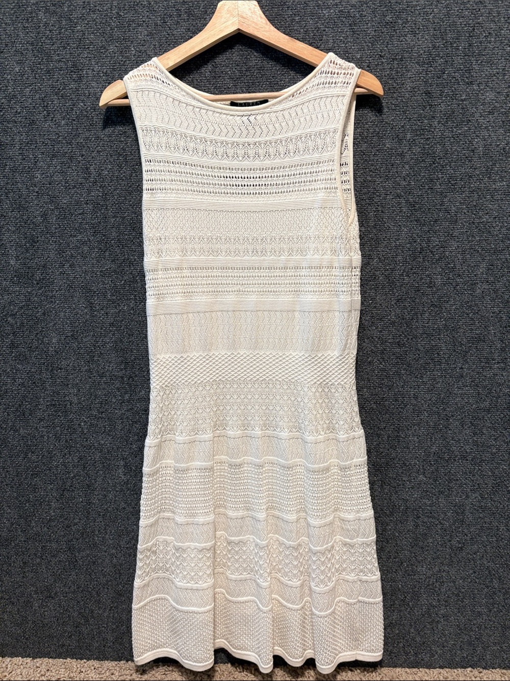 Lauren Ralph Lauren Crochet Cream Sleeveless Knit Midi Dress